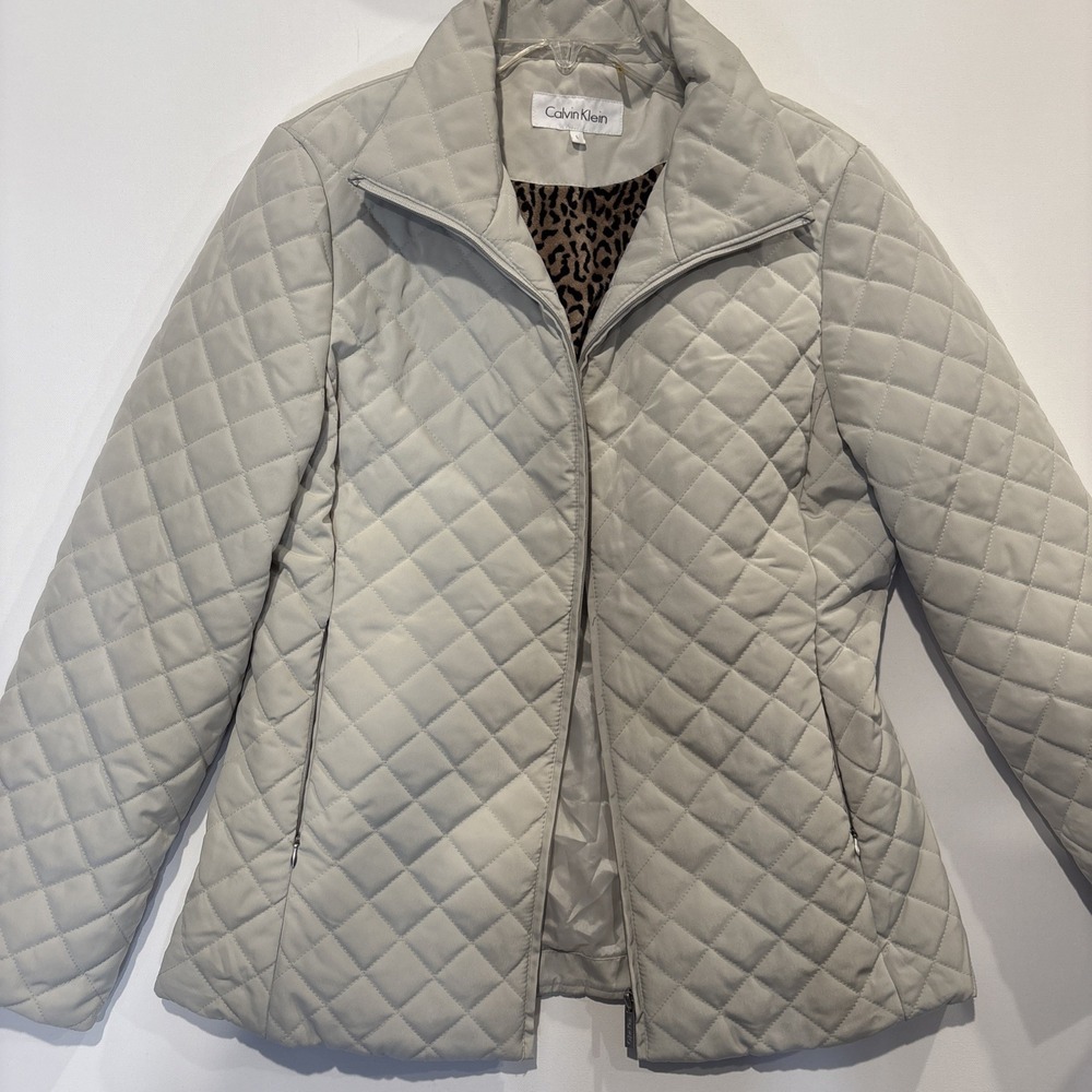 CALVIN KLEIN Quilted Jacket Women's Size L Gray CWSN00195